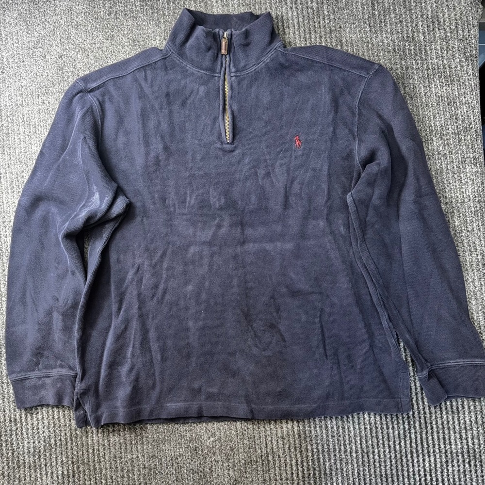 Polo Ralph Lauren Mens Navy Blue Cotton Quarter Zip Pullover Sweater Large